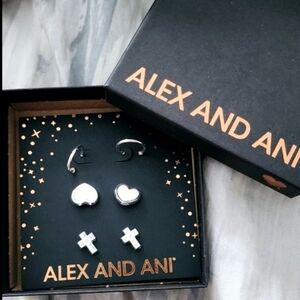ALEX AND ANI FAITH LOVE EARRINGS SET OF 3 HOOPS CROSSES HEARTS NIB